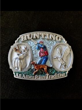 Vintage Hunting Belt Buckle - Multicolor "An American Tradition" 1986